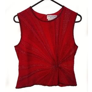 Womens vintage silk red beaded sleeveless blouse